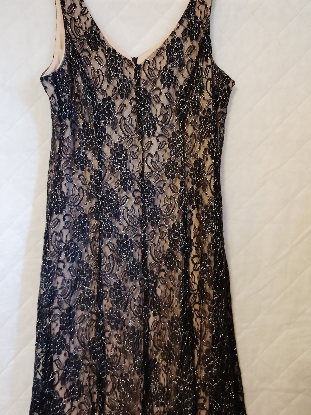 J. Taylor Black Lace Overlay Dress with Nude Underlay Size 16
